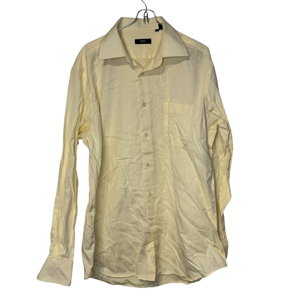 HUGO BOSS Mens Dress Shirt Long Sleeve Check Button Up Yellow White Sz. 16-34/35